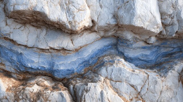 Close-up view of stunning azurite rock formation, showcasing vibrant blue mineral deposits within weathered gray stone