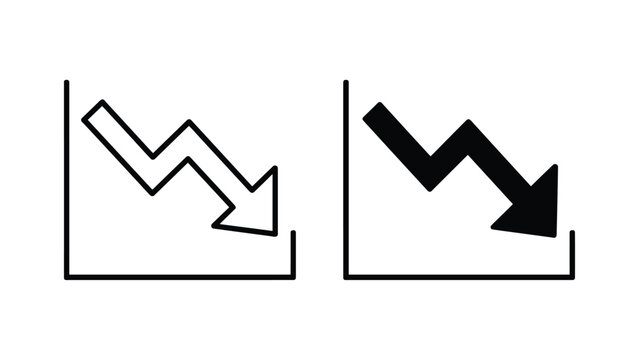 Downward Trend Icons: A pair of stylized charts depicting a downward trend, symbolizing decline or loss. business graph, chart icon, decrease symbol, negative trend.