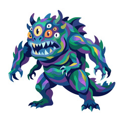 Fototapeta premium Colorful multi-eyed monster character with sharp teeth.