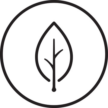 Organic leaf in circle line art icon for eco natural product bio certification logo