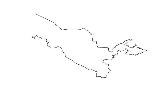 Uzbekistan map outline animation showing territory border drawing motion on white background.