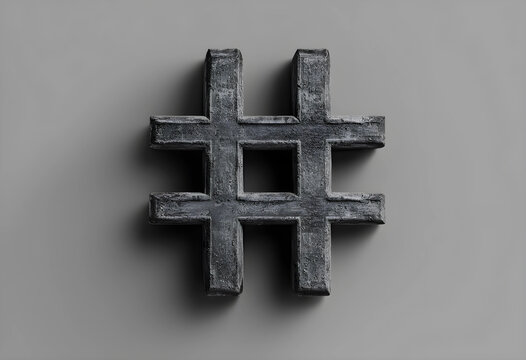 3D concrete hashtag symbol on gray background
