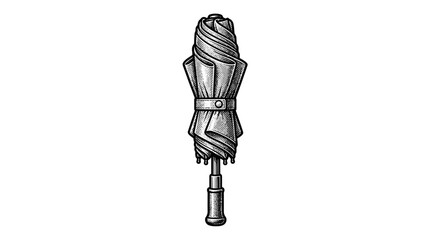 Closed upright umbrella accessory engraving illustration. © hesti