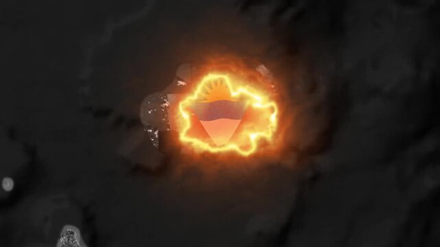 Antigua and barbuda flag emblem surrounded by intense glowing golden fire energy motion background d