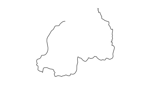 Rwanda map outline animation showing border drawing process with simple black lines on white.