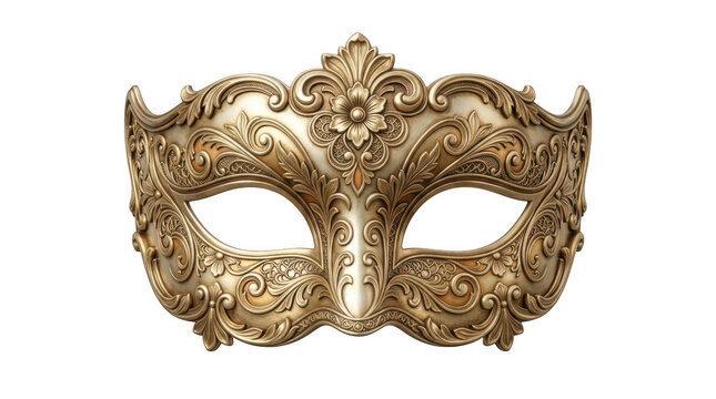 Intricate gold ornate Venetian masquerade mask isolated on a transparent background