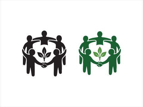 Eco Friendly Community Growth and Environmental Teamwork Vector Icon Set