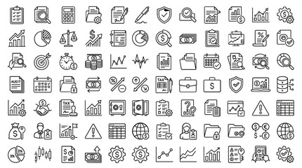 Business and finance line icons set, professional accounting and data analysis vector symbols, 80 financial management outline graphics © DesignAura