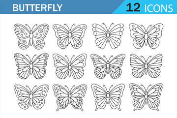 Obraz premium Butterfly Insect and Wing Outline Icon Set