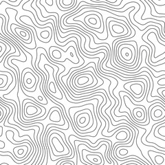 Obraz premium Black and White Seamless Topographic Map Contour Lines Vector Pattern