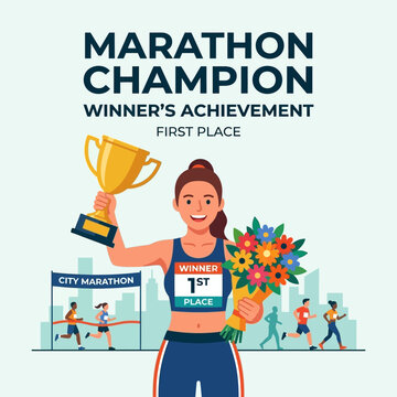 Triumph And Glory Celebrating A Marathon Victory First Place Achievement Winning