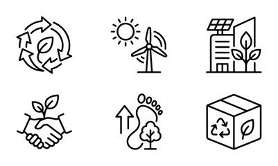 Fototapeta premium Eco-Friendly Icons Set: Sustainability, Renewable Energy, Green Business, Footprint