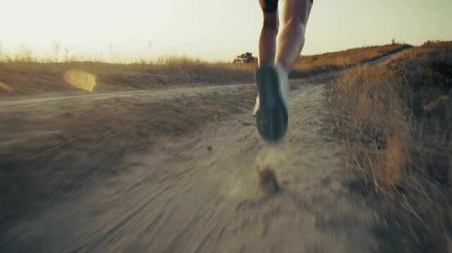 Runner Running On Dirt Path In Country Road. Cross. Outdoor Workout