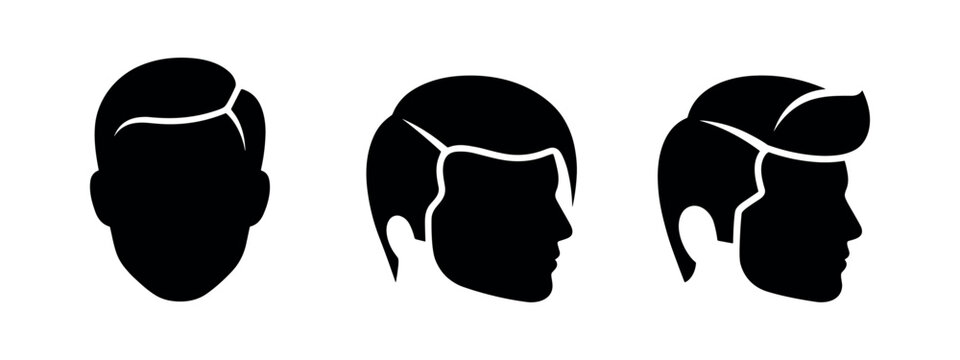 Men's Swept Back Quiff Haircut Silhouettes - Front and Profile Male Head Icons