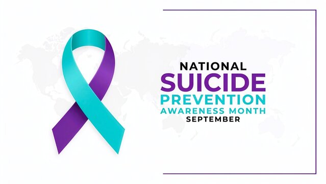 National suicide prevention awareness month banner with teal and purple.