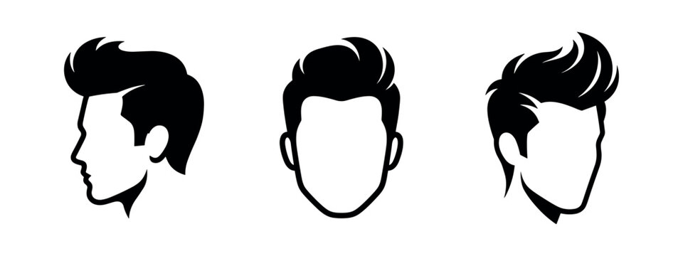 Outlined male head silhouettes with pompadour hair styles