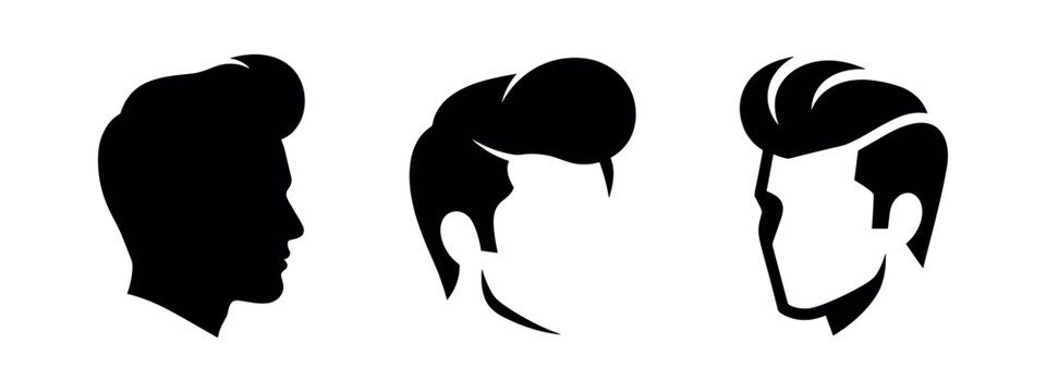 Silhouettes of male heads with vintage pompadour hairstyles
