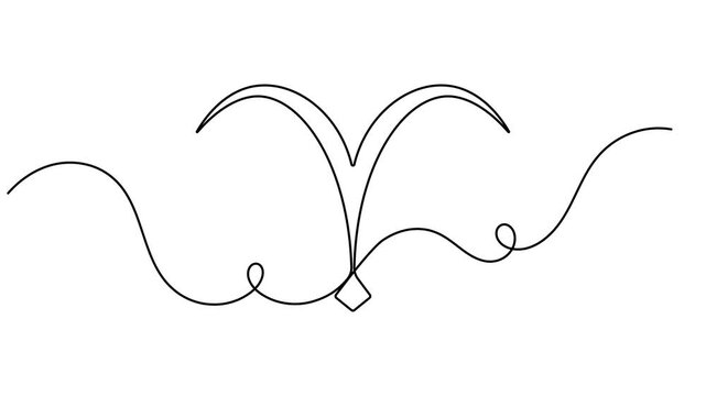 Aries astrology symbol animation ram horns zodiac icon sign continuous one line drawing moving on white background minimalist single art educational videos and creative digital projects motion graphic