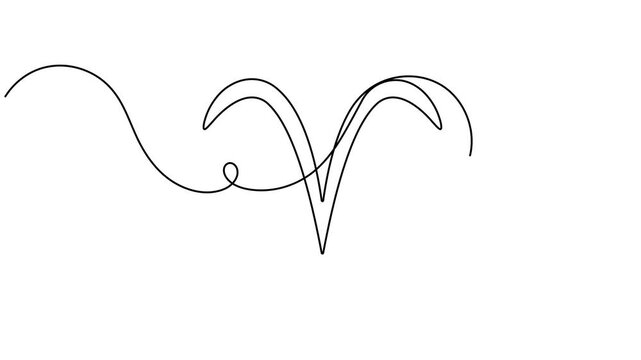 Aries astrology symbol animation ram horns zodiac icon sign continuous one line drawing moving on white background minimalist single art educational videos and creative digital projects motion graphic