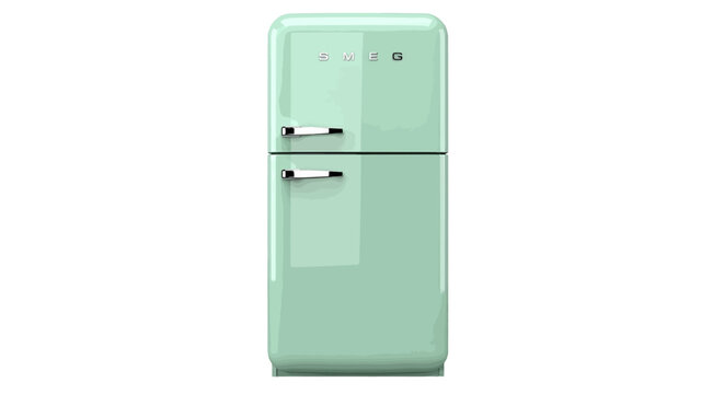 Vector illustration of retro style pastel green smeg refrigerator on a transparent background