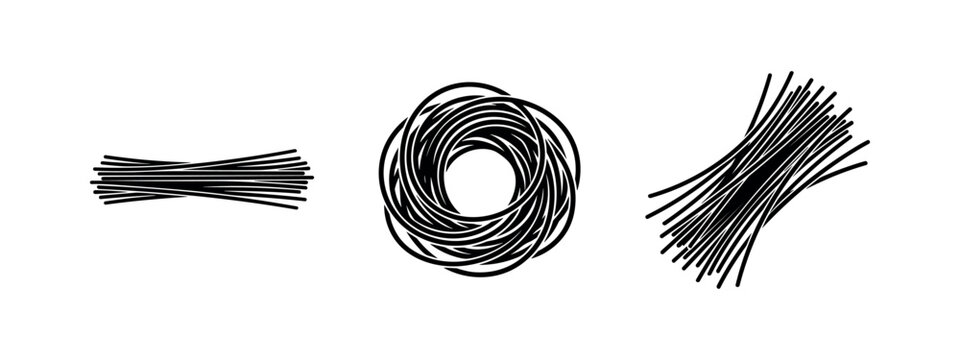 Dry spaghetti and noodle pasta bundle icons