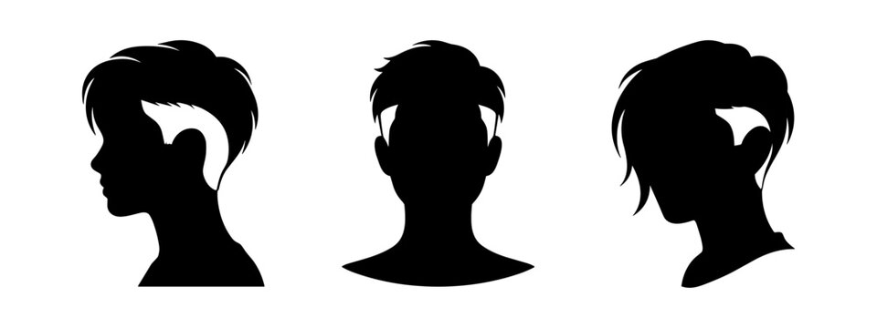 Female hairstyle silhouettes with undercut and short hair.