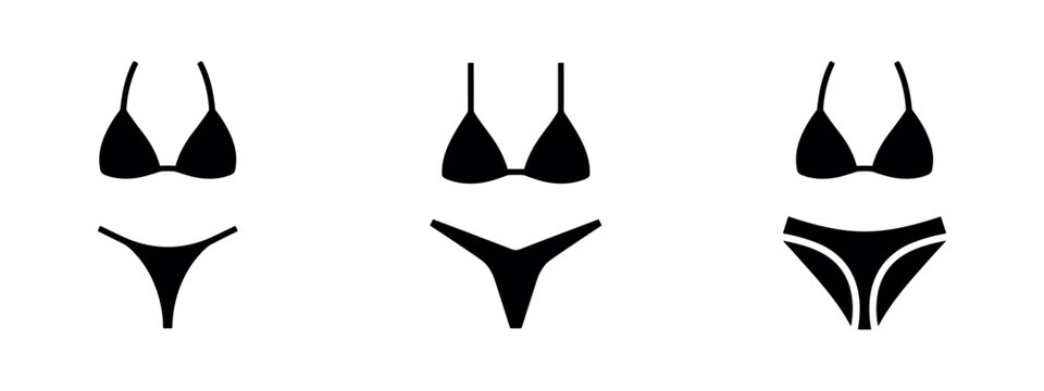 Set of simple string bikini silhouettes for summer fashion.