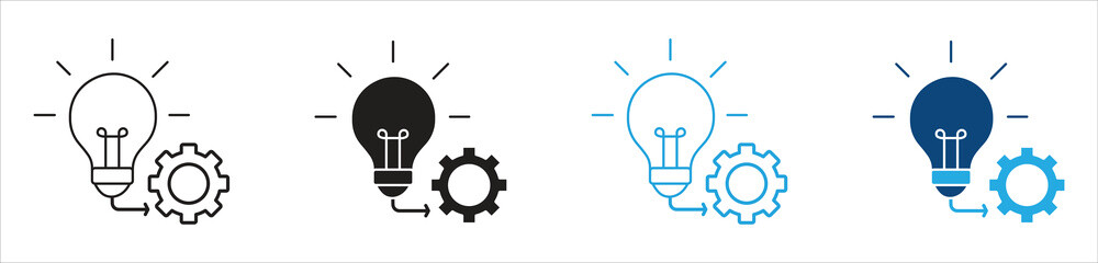 Problem solving icon set, representing critical thinking, creative solutions, decision making, and analytical processes, vector illustration © Shiuli