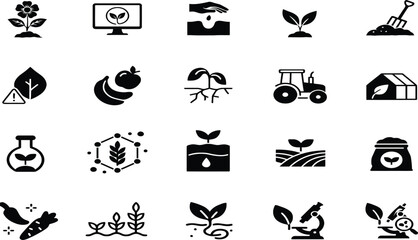 Obraz premium Agriculture Icons Set Flat Black Pictograms On White Background