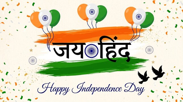 Indian independence day greeting poster with jai hind hindi calligraphy and indian grunge brush flag design