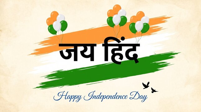 Indian independence day greeting poster with jai hind hindi calligraphy and indian grunge brush flag design