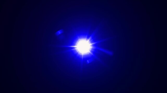 abstract light rays emanating from a center light source over a starry ,optical lens flare shine light animation on black background. Explosion lights optical flare transition, light moving 
