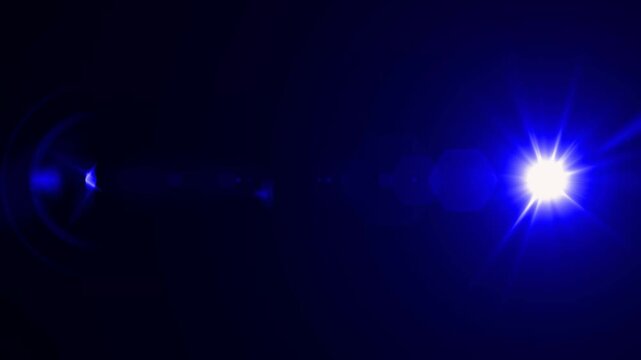 abstract light rays emanating from a center light source over a starry ,optical lens flare shine light animation on black background. Explosion lights optical flare transition, light moving 