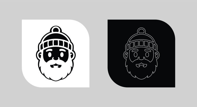 Minimalist vector icon illustration of a bearded man wearing a beanie hat with illustration minimalist character clothing