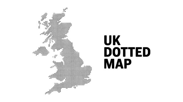 United Kingdom dotted map silhouette in black and white style.