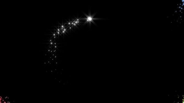 Magic colorful glitter star line animation with starry night twinkling, effective for festival, forming a magical fairy dust path animation perfect for overlays on black screen in 4k quality
