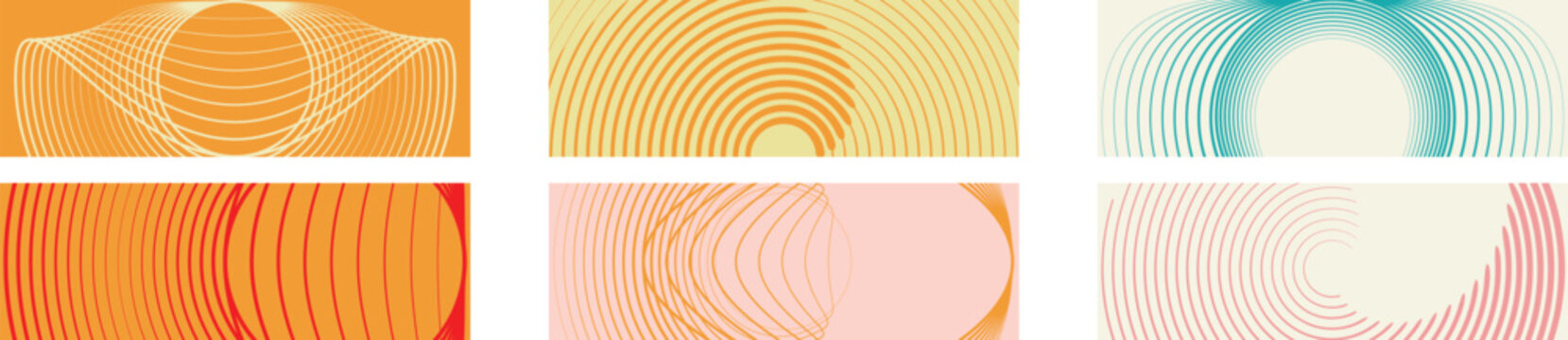 Circular Lines banner set. Vector Illustration . Radial, concentric details . Logo Design elements bundle . Movement effect . Abstract Geometric shape .
