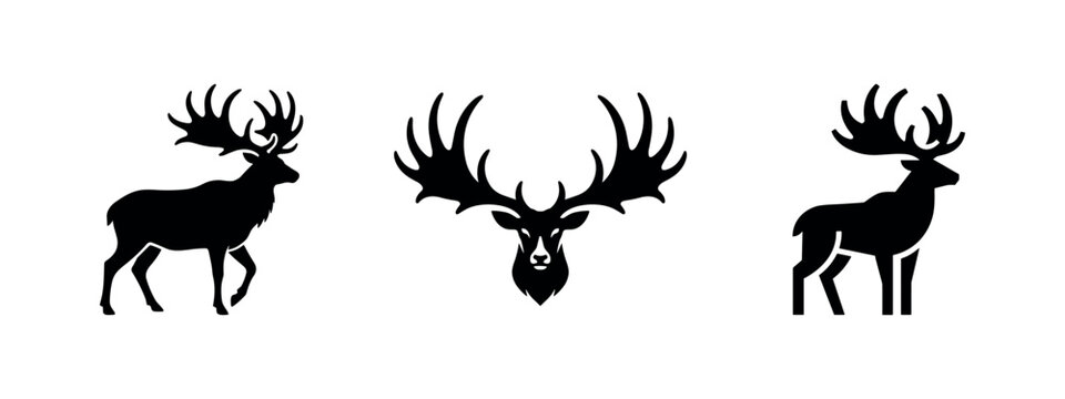 Elk and moose silhouette icons