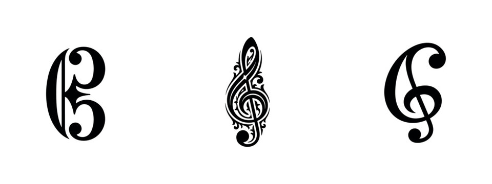 Decorative Musical Treble Clef and G-Clef Artistic Ornaments