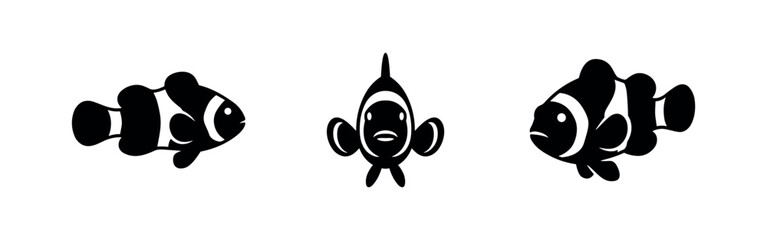 Fototapeta premium Clownfish anemonefish silhouettes set