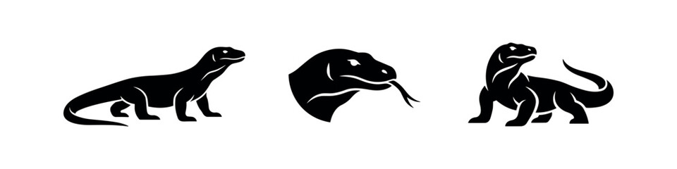 Komodo dragon lizard silhouettes with tongue out © Lili