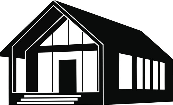 Modern house silhouette with large and gable roof in a clean graphic style