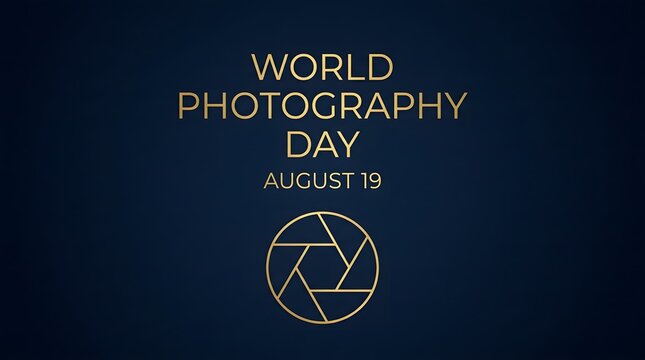 Minimalist graphic design celebrating world photography day on august 19 with a camera shutter icon