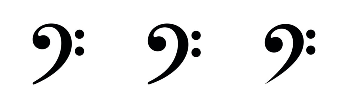 Bass clef musical symbol icons in black silhouette