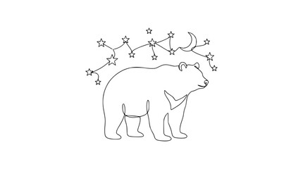 Minimalist outline bear constellation with moon and stars, simple line art drawing © Ahmad