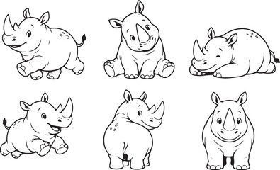 Obraz premium A set of rhinos. Hand drawn vector illustration