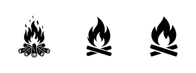 Naklejka premium Campfire burning with logs icon set, a symbol of warmth and outdoor adventure