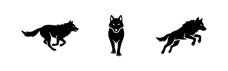 Fototapeta premium Dynamic wolf animal icon set in various poses, running, standing, and jumping