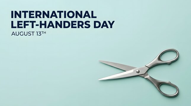 International left handers day conceptual background with a pair of scissors on a light blue surface