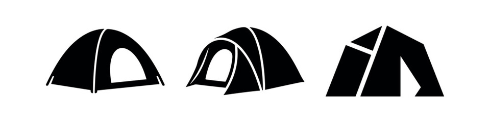 Camping tent icons in different styles, symbolizing outdoor living, adventure, and wilderness exploration © Lili